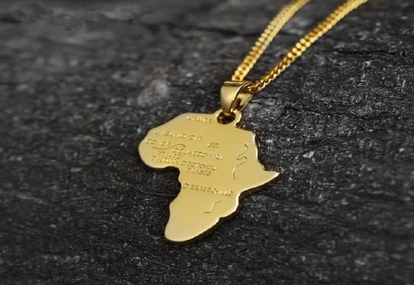 Hommes 18k Gold Silver Charm Africa Carte Pendant Collier Fashion Hip Hop Bijoux pour la chaîne en acier inoxydable Micro Rock Men Choker NEC9912425