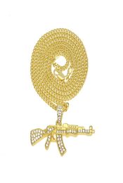 Heren 18K Goud Goud Verzilverd Iced CZ Hiphop AK47 Gun hanger ketting 3 mm 24quot lange Cubaanse ketting ketting mode sieraden chri5760347