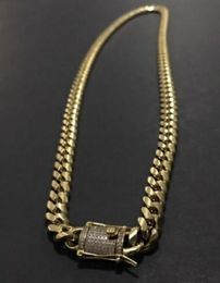 Heren 18K Gold Tone 316L roestvrijstalen Cubaanse schakelketting Curb Cubaanse schakelketting met diamanten gespsluiting