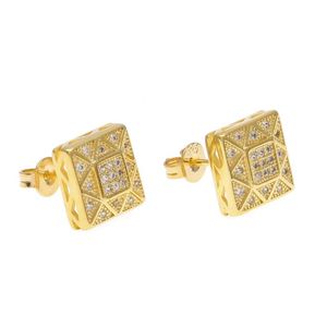 Mens 18k Or Blanc Plaqué Cristal Boucle D'oreille De Mode Hommes Bijoux Hip Hop Carré Cuivre Boucles D'oreilles