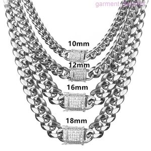 Heren 18K witgouden toon 316L roestvrijstalen Cubaanse schakelketting Curb Cubaanse schakelketting met diamanten gespslot 8 mm / 10 mm / 12 mm / 14 mm / 16 mm / 18 mm