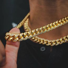 Heren 18 mm 18-30 inch Iced Out Heavy Miami Cuban Link Chain Necklace Hip Hop 14k Gold Hiphop CZ Cub Zirconia sieraden 2457