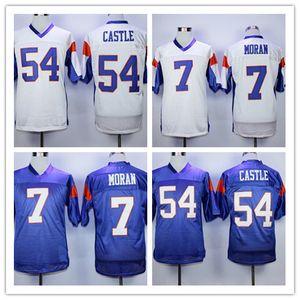 Mannen 7 Alex MORAN Jersey Blue White Mountain State BMS TV Movie Jerseys 54 Kevin Thad CASTLE Borduurlogo's Sportshirts Maat S-4XL