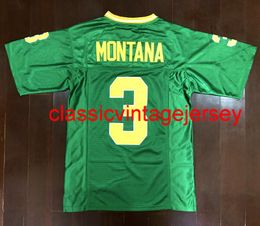 Hombres 1977 Vintage 3 # Joe Montana College Football Jerseys Verde cosido Camisas Tamaño S-3XL