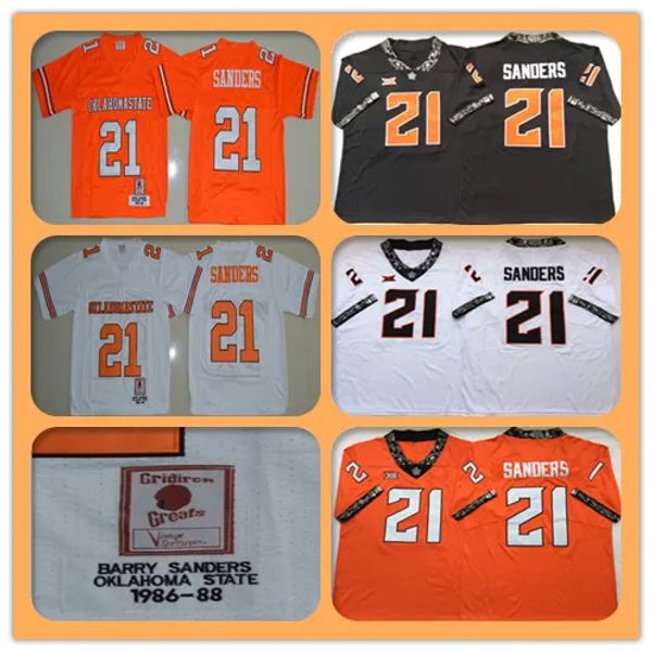Hommes 1986-1988 Rétro NCAA Oklahoma State '' Cowboys '' 21 Barry Sanders College Football Maillots Pas Cher Sanders College Football Chemises Orange