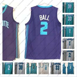 Mens # 2 LaMelo Ball Jersey Muggsy 1 Tyrone Bogues 2 Larry Johnson 30 Dell Curry Alonzo 33 Deuil Vintage Basketball Maillots