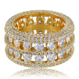 Mens 2 Row Channel Set Hollow 360 Eternity Band Gold Cz Bling Ring Full Simulad Diamonds Micro Pave Set Stones Hip Hop Anneaux Fecge