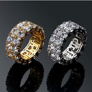 Heren 2 rij Iced Out 360 Eternity Gold Bling Ringen Micro Pave Zirconia 18K Vergulde Gesimuleerde Diamanten Hiphop Ring met g272i