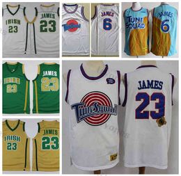 Mens 2002 Vintage St. Vincent Mary High School Irish LeBron James Basketball Jerseys Moive Tune Squad Space Jam 2021 Wit gestikte shirts s