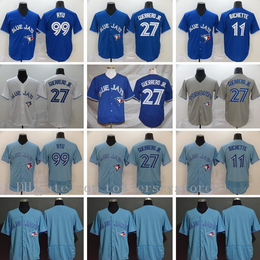 Honkbalshirt heren 2020 27 Vladimir Guerrero Jr 11 Bo Bichette 99 Hyun-Jin Ryu All Stitched Blue Home White Grey Flexbase Cool Base