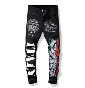 MENS 2020 Luxury Designer Clothes Fashion Brand Imprimée fleur Jean Skinny noir Men Ripped Biker Jeans Hip Hop Rock Revival Den7400140