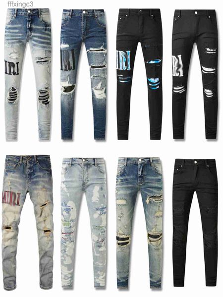 Mens 2023new hombres jeans agujero azul claro gris oscuro Italia marca hombre pantalones largos pantalones streetwear denim flaco delgado recto biker jean para d2 calidad superior