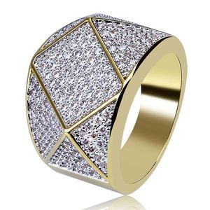 Mens 18K Gold Ring Hip Hop Jewelry Iced Out Cubic Zircon Irregular Design Charm Rings for Men Women