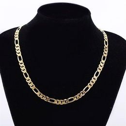 Heren 24k echt geel massief goud GF 8mm Italiaanse Figaro schakelketting 24 Inches2651