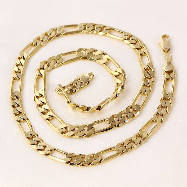 Mens 24k Solid Gold GF 8mm Italian Figaro Link Chain Necklace 24 pouces Bon cadeau pour un ami de la famille