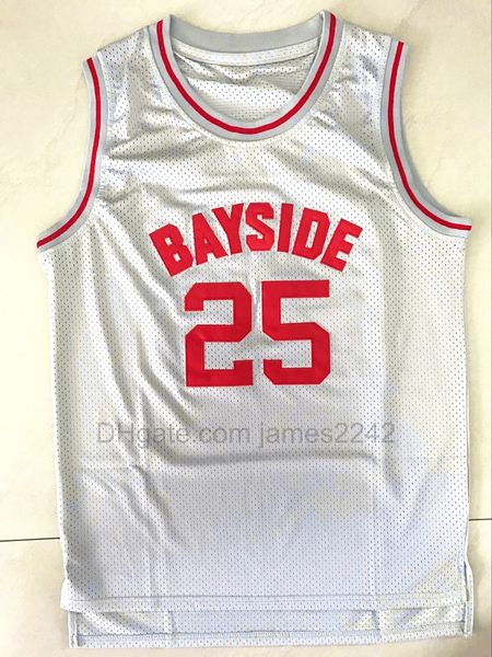 Mens # 25 Zack Morris Saved by the Bell Bayside Movie Basketball Jersey Grey Ed Sport Uniforme Brodery Jerseys