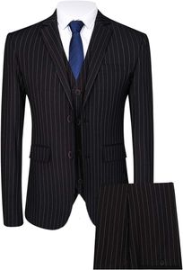Heren 3-delig krijtstreeppak, slim fit, casual kledingkostuum, blazer + vest + broek