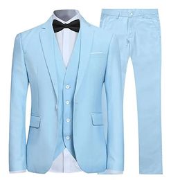 Traje de 3 piezas para hombre Slim Fit vestido formal de color sólido con un botón 240123
