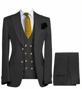 Costume 3 pièces à Double boutonnage pour homme, Blazer au Design classique, coupe cintrée, Tuxedos, pantalon, gilet, 34SE #
