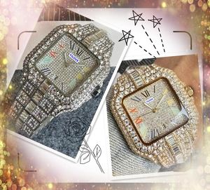 Mens 3 Pins Square Face Designer Watches Luxury Automatic Quartz Movement Mouvement Corloge en acier inoxydable Président Full Diamonds Ring Wholesale Gifts Maly Gifts Wrist