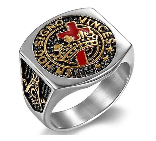 MENS 316 en acier inoxydable Signet Freemason Ring York Rite Knights Templar 18K Gold plaqué Masomic Ring2263942