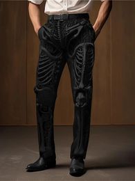 Pantalon à jambe droite en polyester imprimé pour hommes avec motif de crâne personnalisé Pantalon décontracté pour hommes à la mode