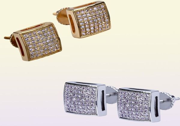 Boucles d'oreilles 3D XL pour hommes, grand CZ Micro pavé scintillant, bloc d'écran carré incurvé, vis arrière, boucle d'oreille Hip hop, bijoux 4420248