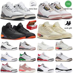 Jump Man 3 avec Box Sneakers Chaussures de basket-ball pour hommes Femmes Taille US13 EU47 Ciment blanc Réimagine