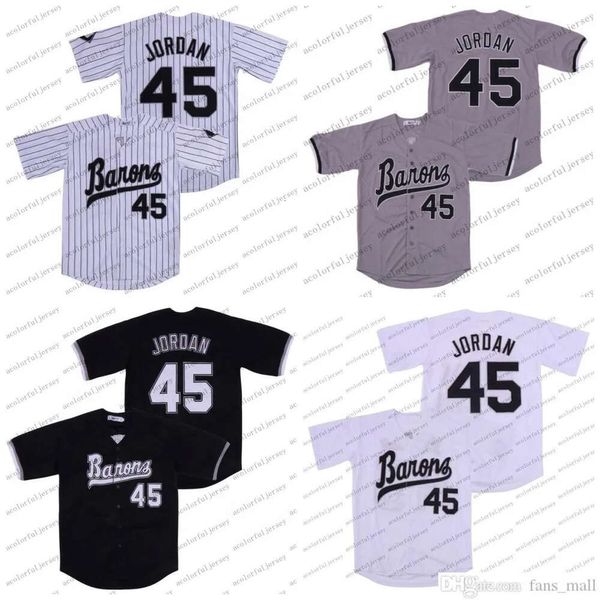 Mens 45 Michael MJ Jersey Negro Blanco Gris Película cosida Jerseys de béisbol Orden de mezcla barata