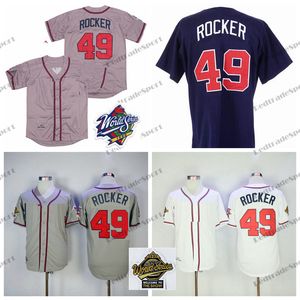 Heren 49 John Rocker Baseball Jerseys Vintage 1995 WS 1999 Wit Grijs Marineblauw Wit Gestikte Shirts