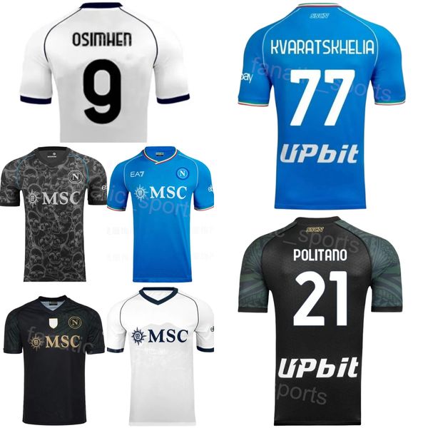 Hombres 55 OSTIGARD Jersey de fútbol SSC Napoli 18 SIMEONE OLIVERA CAJUSTE OSIMHEN POLITANO ZIELINSKI LORENZO RASPADORI KVARATSKHELIA Kits de camiseta de fútbol Club 2023 24