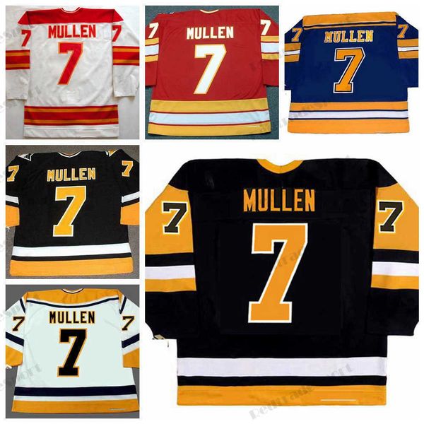 Hommes # 7 Joe Mullen Hockey''nHl''Jerseys 1992 Vintage Noir 1986 Chemises cousues Bleu