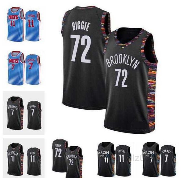 Mens 7 Kevin Durant Jersey 11 Kyrie Irving 72 Biggie Black City Honor Basquiat camisetas de baloncesto 2021