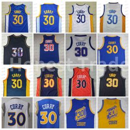 Mens 75th Retro 30 Stephen Bleu Jaune Blanc Rouge Noir Or Vêtements pour hommes Jersey Summer Curry Basketball Maillots Vintage Stitched Jersey