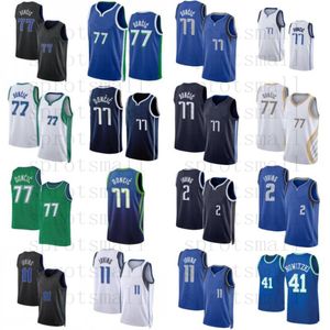 2023/24 77 Luka Doncic City Basketbalshirts 2 11 Kyrie Irving Blauw Wit Groen Heren 41 Dirk Nowitzki Retro Shirts