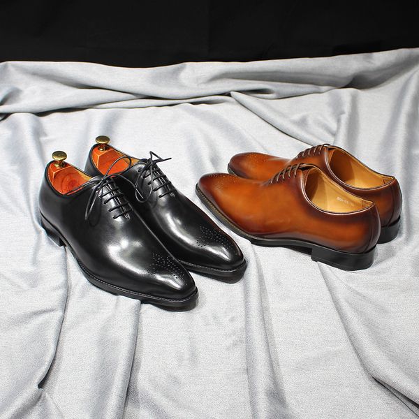 Mens 8603 Classic Calfskin Vobe en cuir authentique Coupte à lacets Point Pointy Brown Black Business Office Formelle Chaussures
