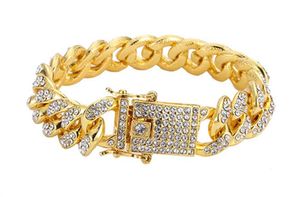 Bracelets en or Hip Hop Mens 8inch Hop Hop Simulate Diamond Bijoux Iced Out Miami Cuban Link Chain Bracelet274P