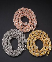 Chaîne de corde glacée pour hommes, 9mm, strass en cristal, or, argent, or Rose, collier, 18 pouces, 24 pouces, bijoux hip hop, 6460111