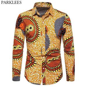 Camisa de vestir con estampado africano para hombre Botón causal Down Dashiki Camisa de manga larga Hombres Riche Ropa tribal africana Chemise Homme 3XL 210522