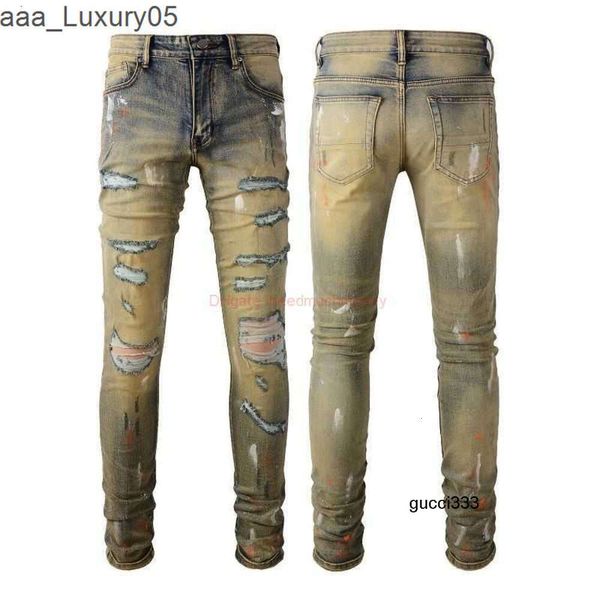 Hommes amari amirl Jeans amirlies am amis Ink imiri amiiri AM Street Designer Clothing es High Jeans Denim Pants Speckled es New Graffiti Fashion Brand Slim Fit Old 9HY9