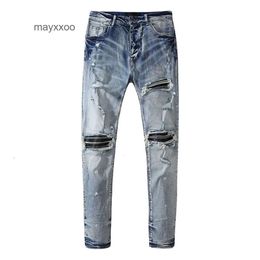 Heren amiirii paarse jeans met heren Fashion Jean 2024 demin gaten gewassen broek gedragen slanke fit casual veelzijdige mode HDWQ