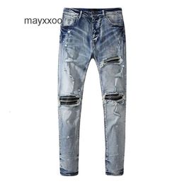 Heren amiirii paarse jeans met heren mode Jean 2024 demin gaten gewassen broek gedragen slanke fit casual veelzijdige mode thv0