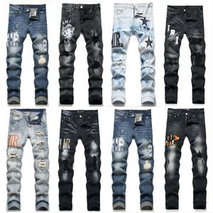 Heren amirs Jeans Mode-rechte pijp Kusbi jeans paarse jeans True Broek Nieuwe True Elastic Heren Robin Rock Revival Crystal Studs Denim Designer Broek