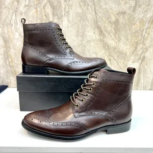 Bottines d'hiver pour hommes, bottes de moto décontractées, marque de styliste en cuir véritable, imperméables, chaussures de loisirs de randonnée en plein air, taille 38-45