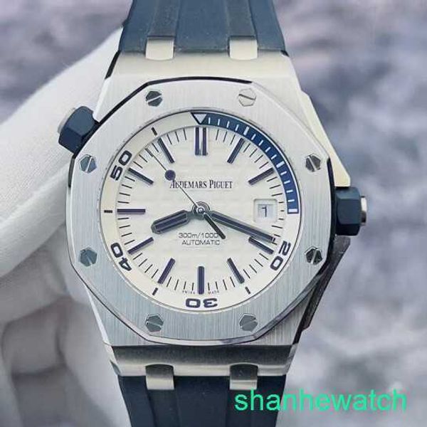 Mens AP Wall Watch Royal Oak Offshore Series 15710st White Dial 1/4 Blue Precision Steel Mens Transparent Mechanical Watch 42 mm