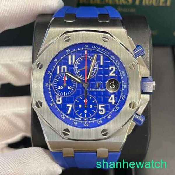 Mens AP Wrist Watch Royal Oak Offshore Series 26470st Elite Blue Dial con transparente Back for Men Timing Fashion Leisure Business Sports Muñeco Muñeco