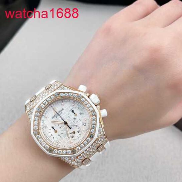Mentille AP Wrist Watch Royal Oak Offshore Series 37 mm de diamètre automatique Mécanique Caoutchouc Fashion Casual Men's and Women's Watch 26092OK.ZZ.D010CA.01 Silver White