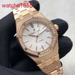 Mentille AP Wrist Watch Royal Oak Series 34 mm de diamètre 18K Gold Rose Original Diamond Machinery Machinery Womens Luxury Watch 77351orz