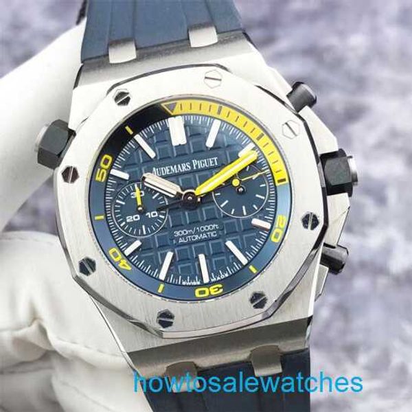 Montre-bracelet AP pour homme Epic Royal Oak Offshore Series 26703ST Cadran bleu 1/4 Jaune Fonction chronographe Montre pour homme 42 mm