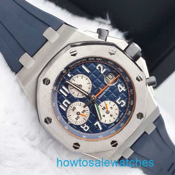 Reloj de pulsera AP para hombre Royal Oak Offshore Series Maquinaria automática de acero de precisión 42 mm Función de sincronización de fecha Reloj para hombre Placa azul 26470ST.OO.A027CA.01 Correa de caucho